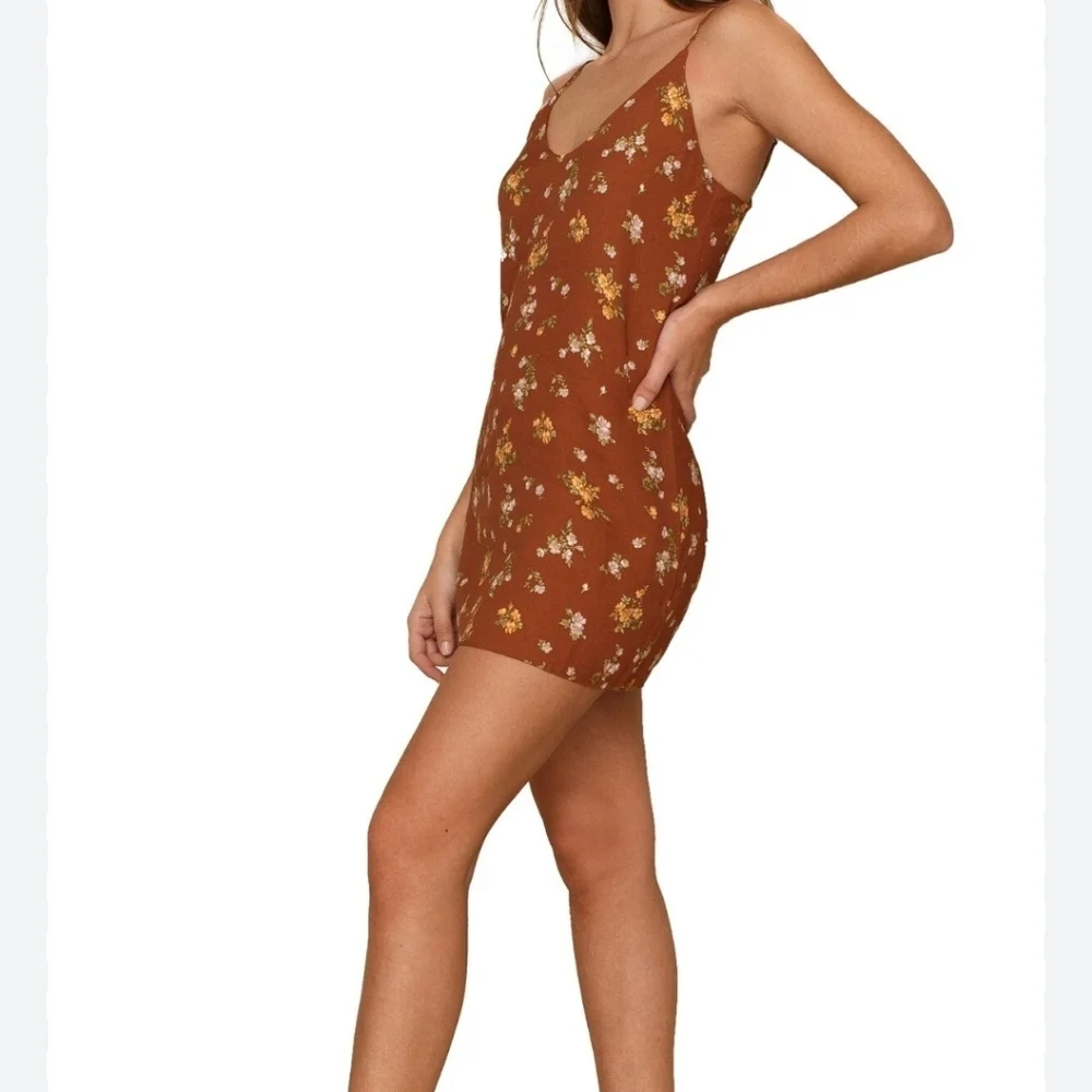 Reformation Ventura Floral V-neck Slip Dress sz XL Brown Chic Retro Cottagecore